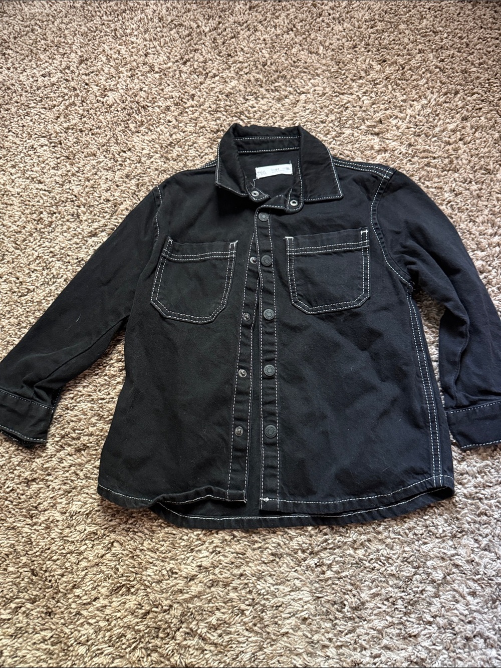 Zara Black Kids Denim-Style Jacket with White Topstitching